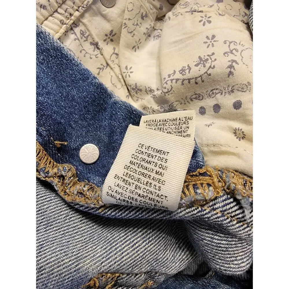 Free People Baggy BF Denim Overalls SZ 24 Boyfriend Distressed Drapey OB 898204